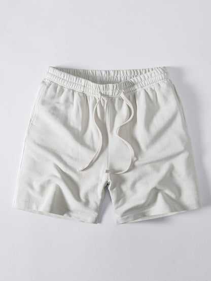 Relaxed Fit Heavyweight Washed Drop Shoulder Tee & Distressed Drawstring Shorts