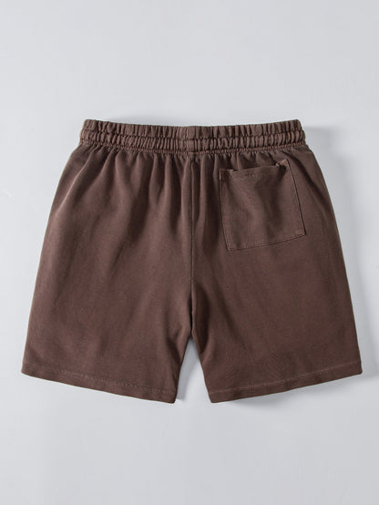 Relaxed Fit Heavyweight Washed Drop Shoulder Tee & Distressed Drawstring Shorts