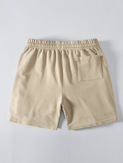 Relaxed Fit Heavyweight Washed Drop Shoulder Tee & Distressed Drawstring Shorts