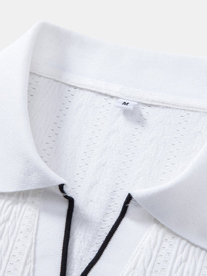 Geometric Jacquard Polo with Johnny Collar