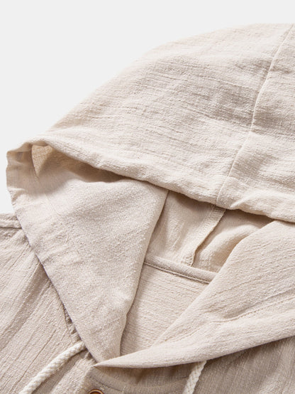 Textured Hooded Shirt with Linen Appearance