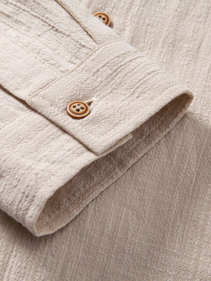 Textured Hooded Shirt with Linen Appearance