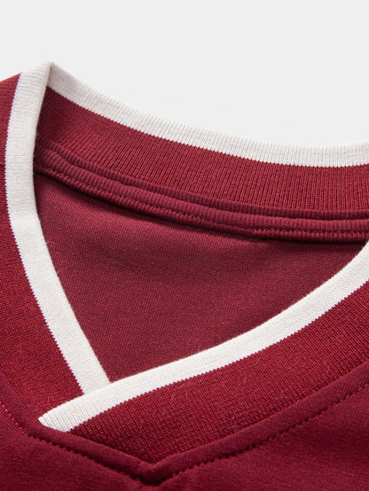 V-Neck Raglan T-Shirt with Contrast Piping