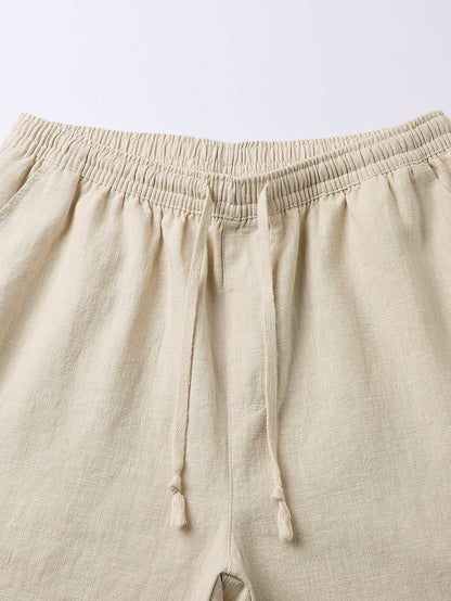 Drawstring Shorts in Linen-Cotton Blend