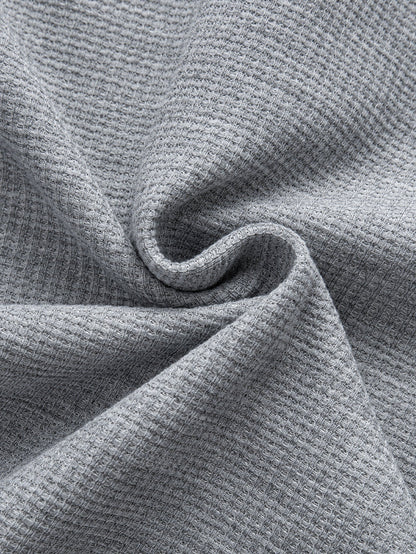 Two-Tone Button-Up Waffle Knit Hooded Tee