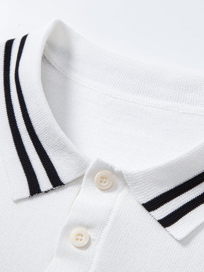 Twisted Jacquard Knit Polo with Contrast Trim & Slim Fit Tapered Trousers