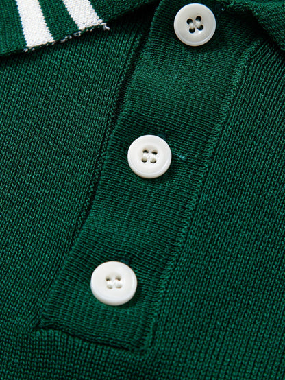 Twisted Jacquard Knit Polo with Contrast Trim