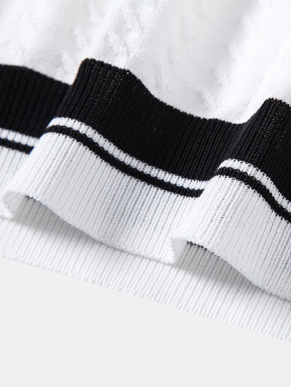 Textured Knit Polo with Contrast Trim and Johnny Collar