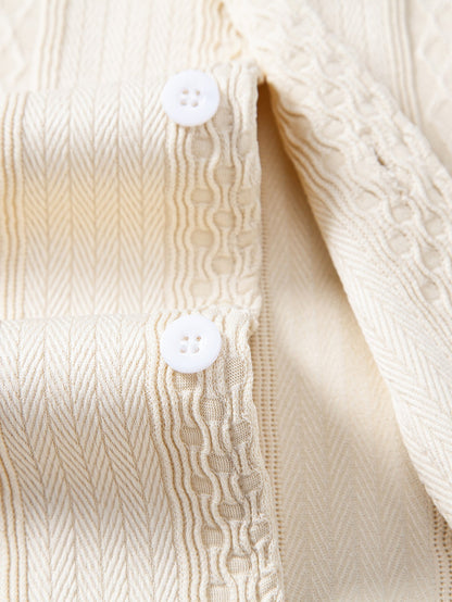 Geometric Jacquard Button-Up Shirt with Crinkle Textured Straight-Leg Pants