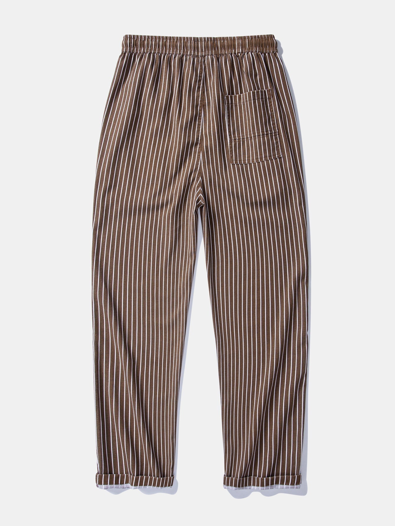 Linen-Rayon Blend Button-Up Shirt with Striped Straight-Leg Linen Pants