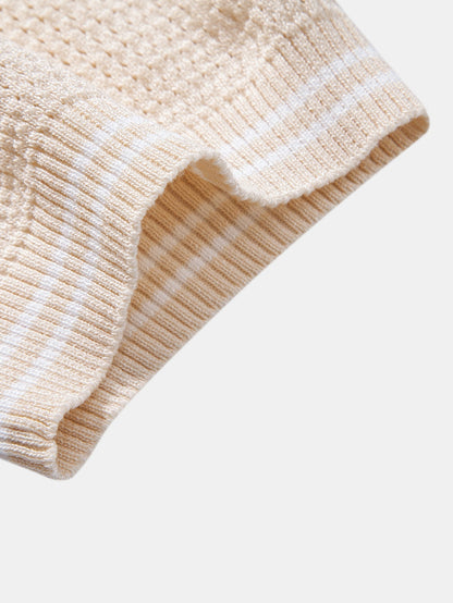 Open Knit Polo with Contrast Johnny Collar
