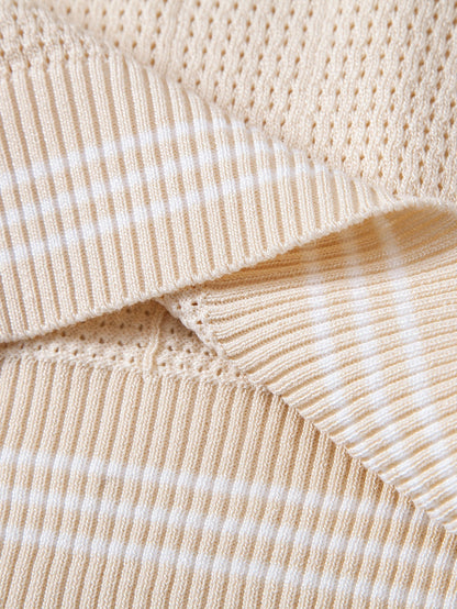 Open Knit Polo with Contrast Johnny Collar