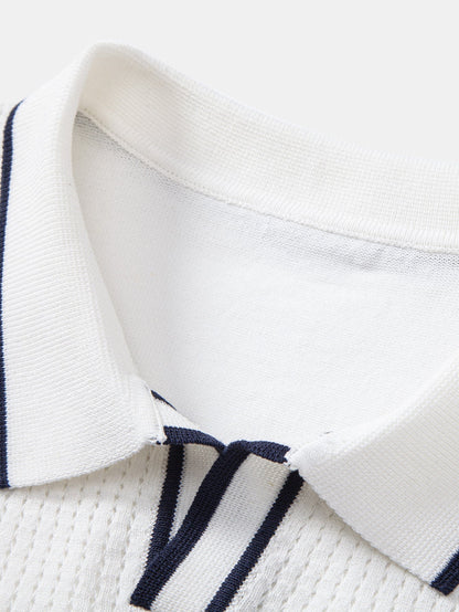 Johnny Collar Knit Polo with Contrast Stripe Trim and Pocket