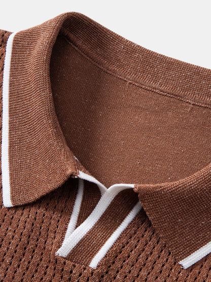 Johnny Collar Knit Polo with Contrast Stripe Trim and Pocket