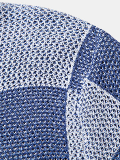 Crocheted Zipper Knit Polo with Checkerboard Design