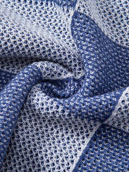 Crocheted Zipper Knit Polo with Checkerboard Design