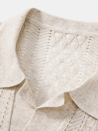 Open Knit Polo with Geometric Design