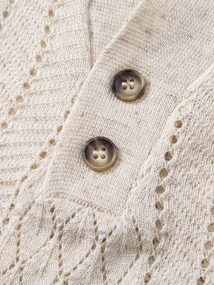 Open Knit Polo with Geometric Design