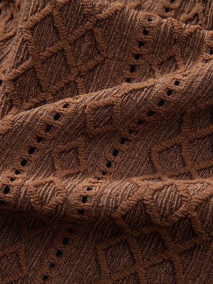 Jacquard Rhombus Button-Up Shirt & Crinkle Textured 5" Drawstring Shorts