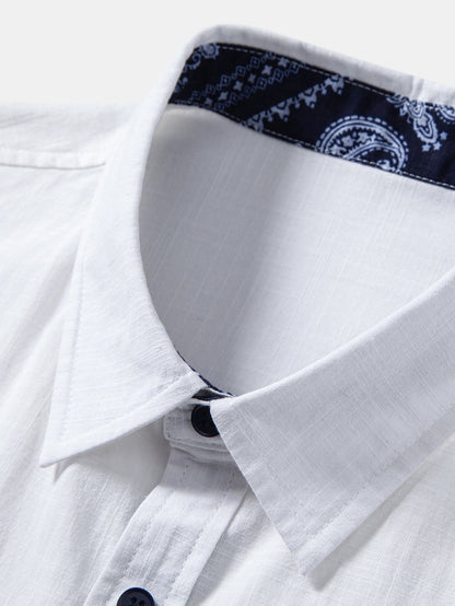 Paisley Print Contrast Linen Shirt & Straight-Leg Linen Trousers