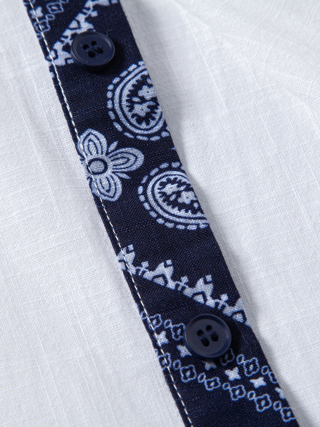 Paisley Print Contrast Linen Shirt & Straight-Leg Linen Trousers