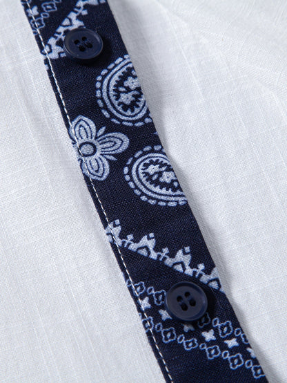 Paisley Print Contrast Linen Shirt & Straight-Leg Linen Trousers