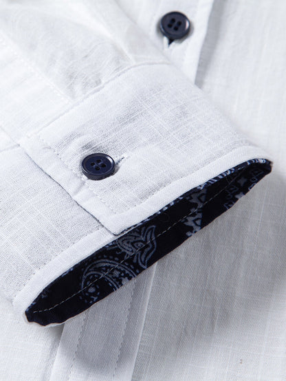 Paisley Print Contrast Linen Shirt & Straight-Leg Linen Trousers