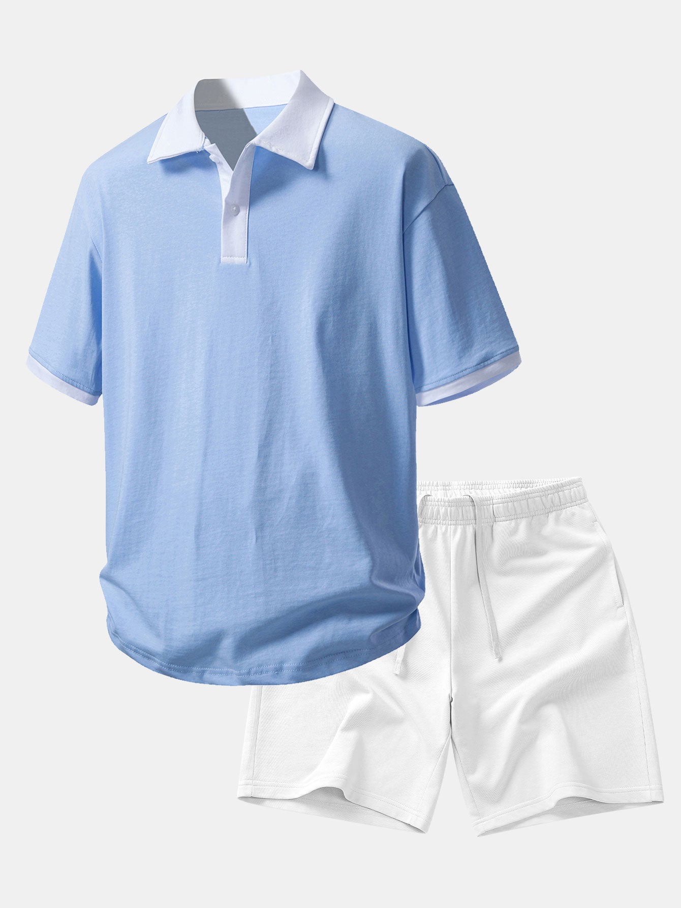 Relaxed Fit Contrast Cotton Polo & 7" Cotton Drawstring Shorts
