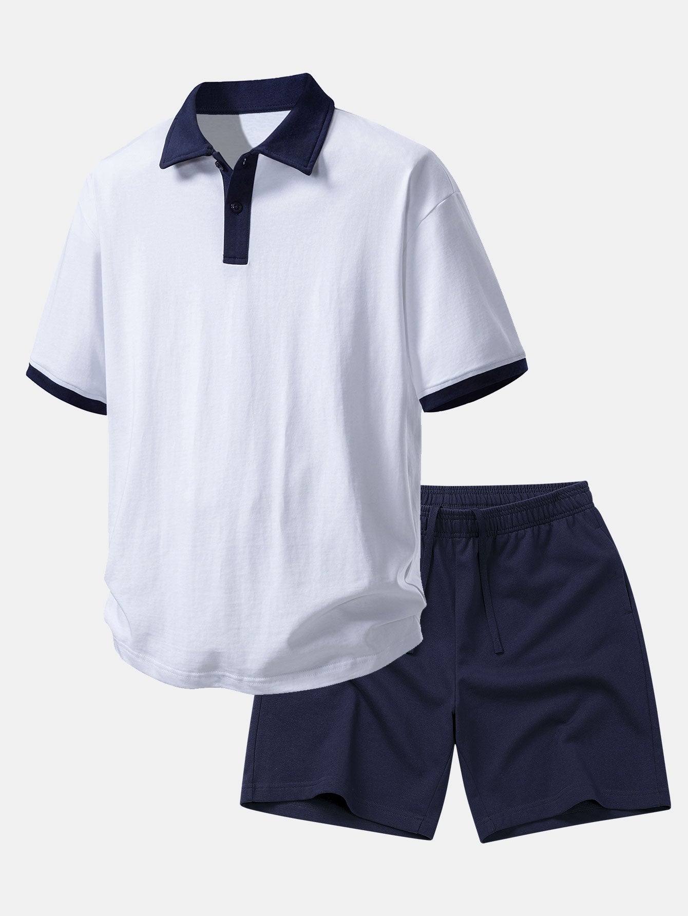 Relaxed Fit Contrast Cotton Polo & 7" Cotton Drawstring Shorts