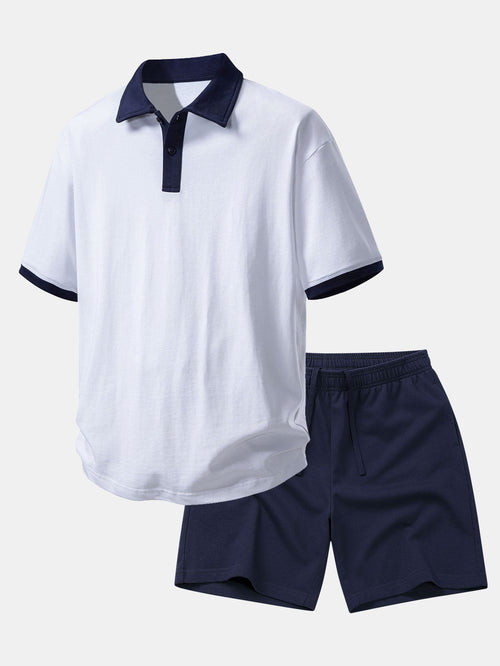 Relaxed Fit Contrast Cotton Polo & 7" Cotton Drawstring Shorts