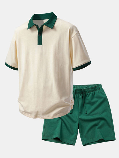 Relaxed Fit Contrast Cotton Polo & 7" Cotton Drawstring Shorts