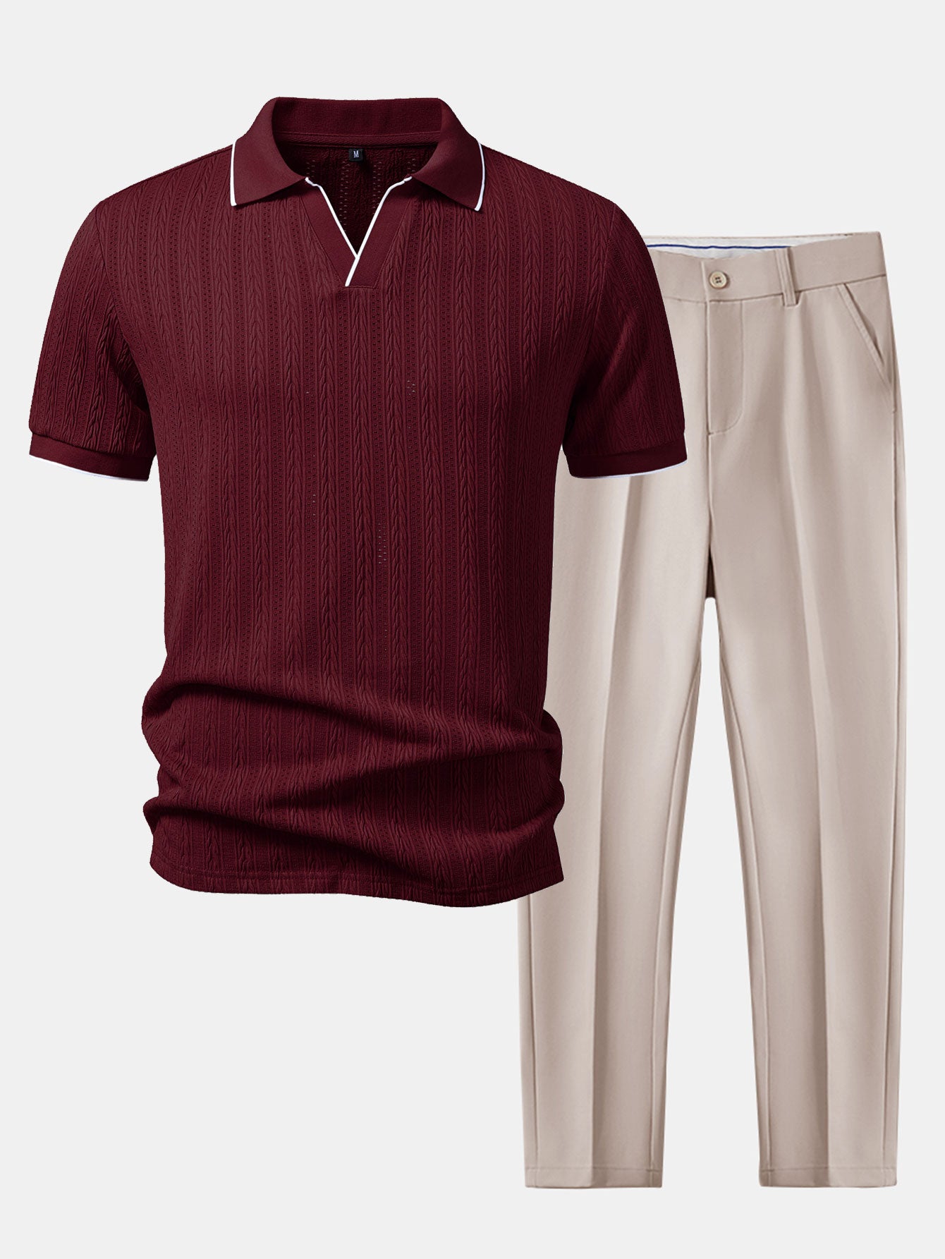 Geometric Jacquard Polo with Johnny Collar & Slim Fit Tapered Pants