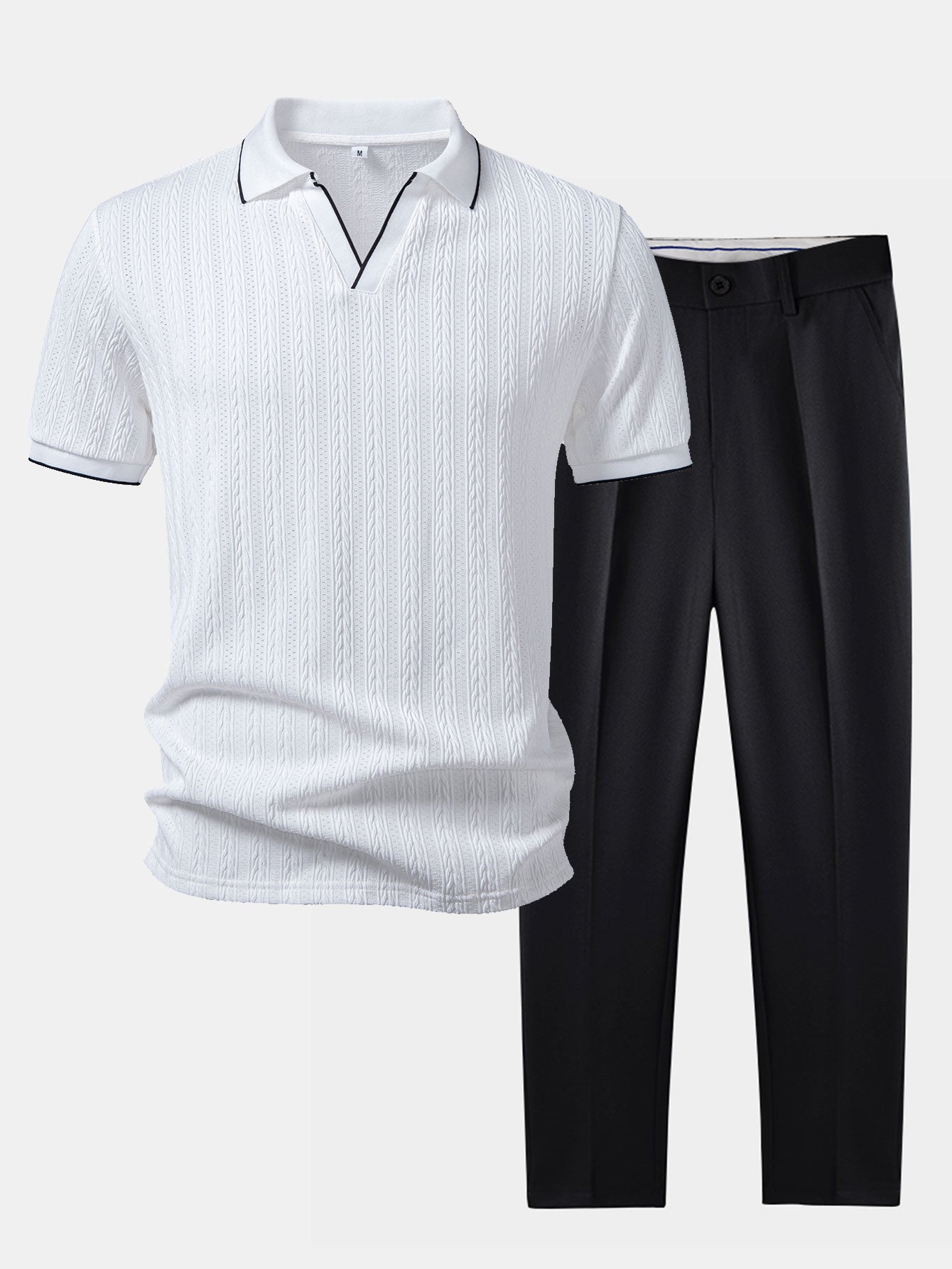 Geometric Jacquard Polo with Johnny Collar & Slim Fit Tapered Pants