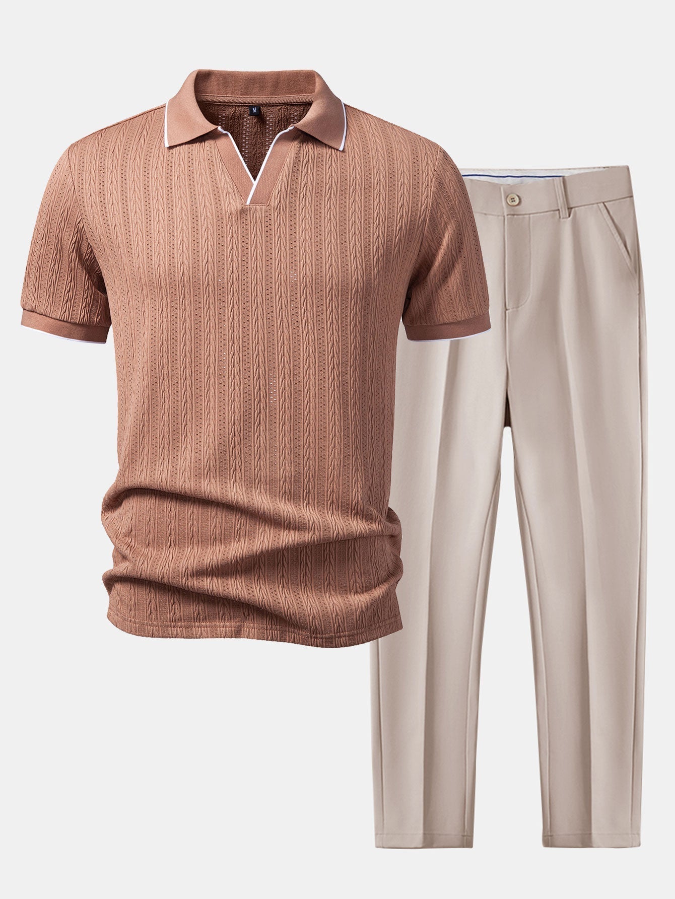 Geometric Jacquard Polo with Johnny Collar & Slim Fit Tapered Pants