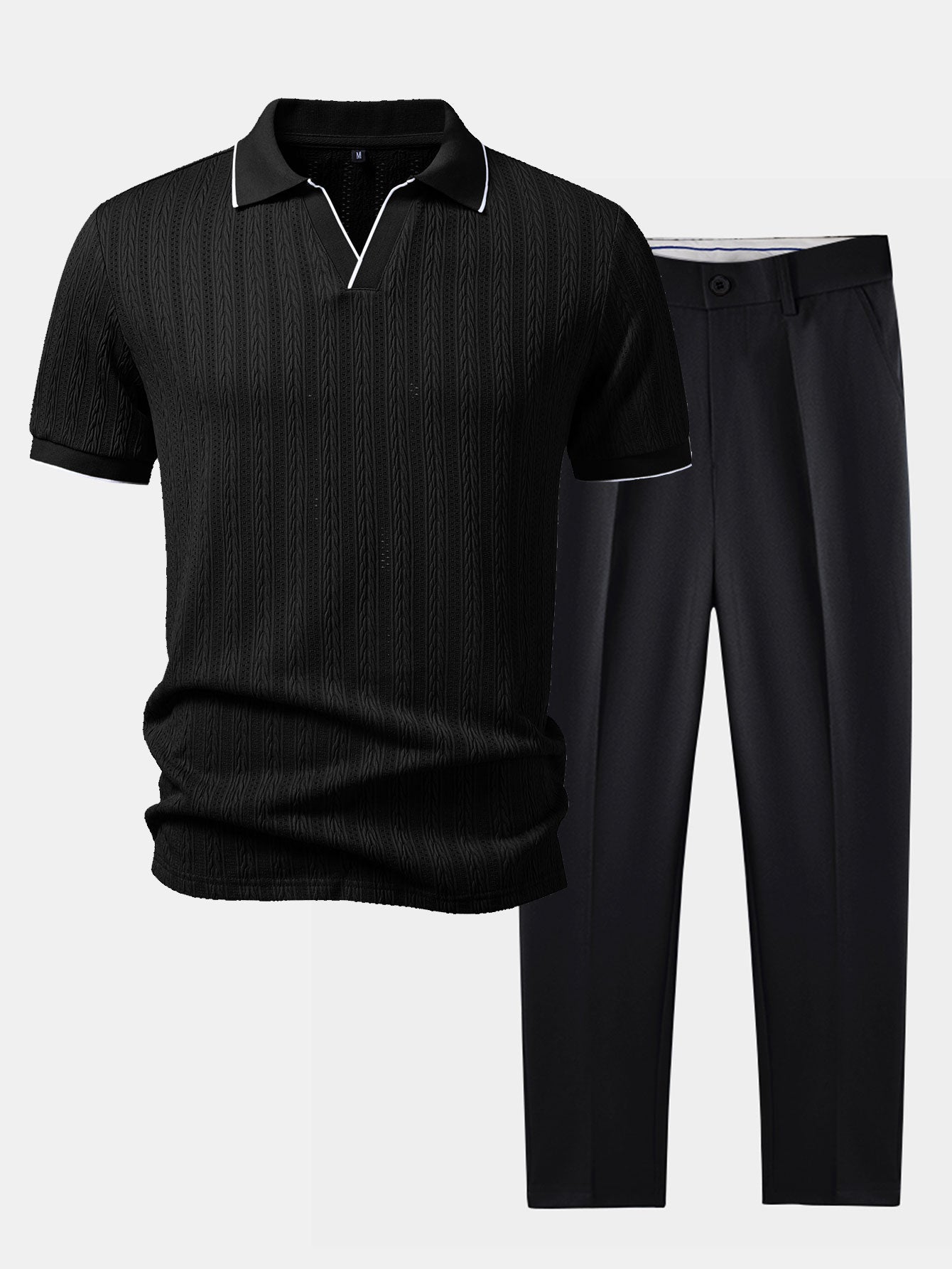 Geometric Jacquard Polo with Johnny Collar & Slim Fit Tapered Pants
