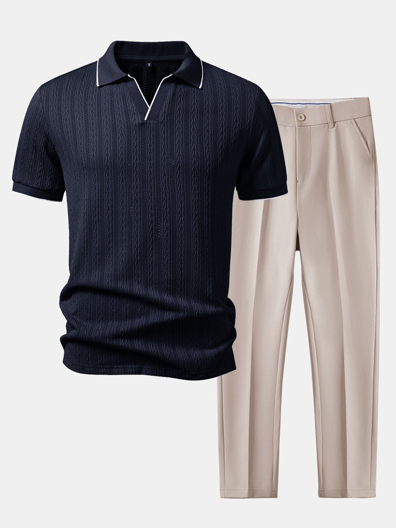 Geometric Jacquard Polo with Johnny Collar & Slim Fit Tapered Pants