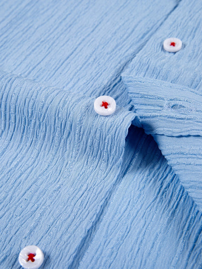 Button-Up Crinkle Shirt with Long Sleeves