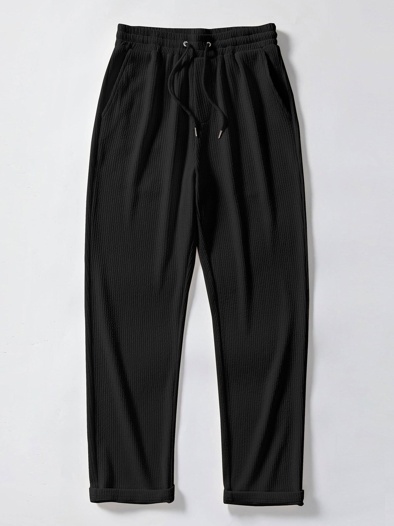 Ribbed Knit Polo with Contrast Trim and Straight Leg Ribbed Trousers