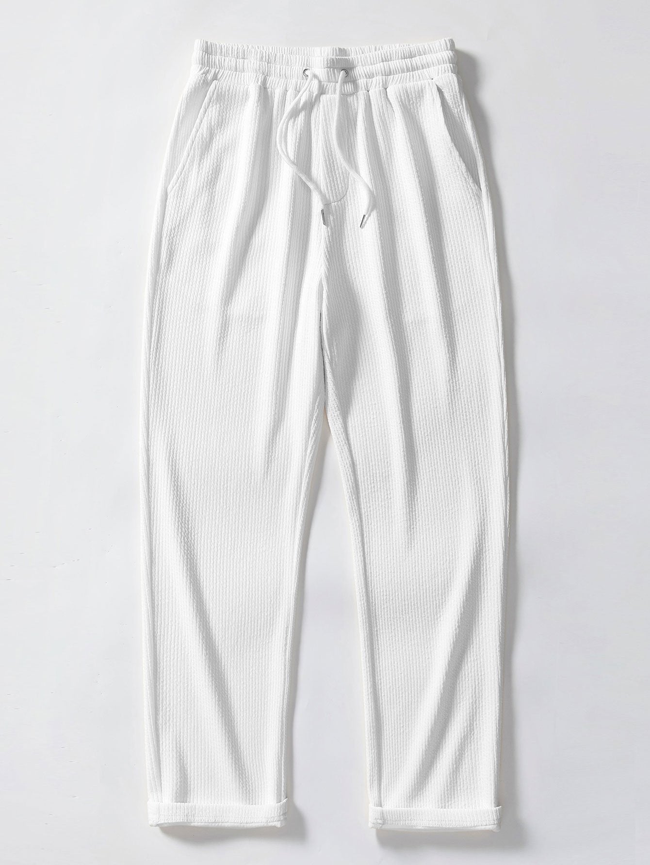Ribbed Knit Polo with Contrast Trim and Straight Leg Ribbed Trousers