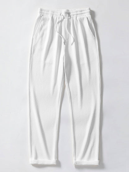 Ribbed Button-Up Shirt with Contrast and Straight-Leg Ribbed Pants